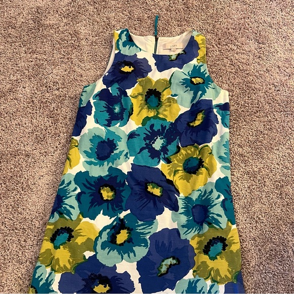 {Loft} Blue and Green Floral Sleeveless Shift Dress - Picture 2 of 10